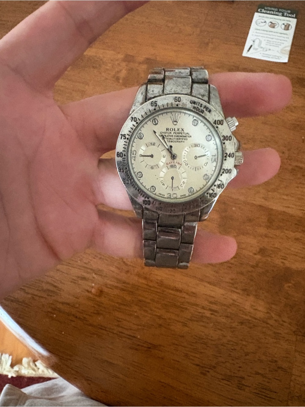 Rolex Silver and Cream Chronograph Watch